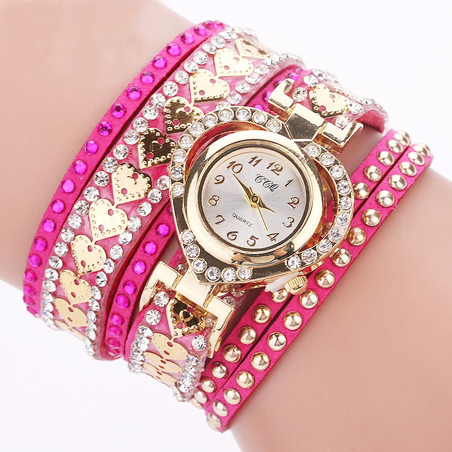 Elegant Rhinestone Heart Watch for Women – Velvet Strap Fashion Wristwatch