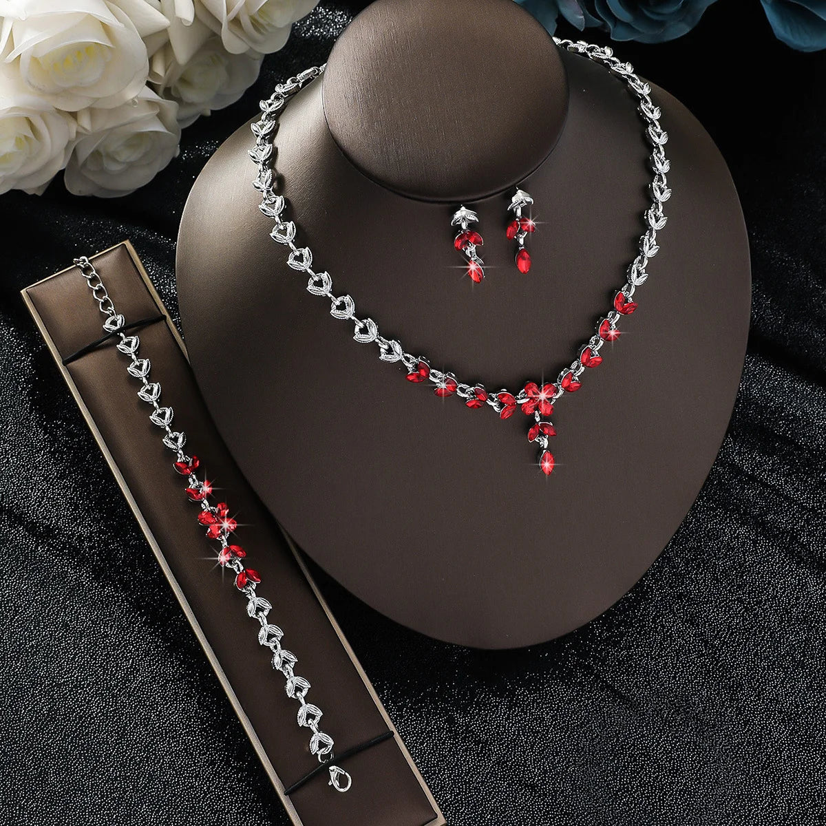 Bridal Leaf Waterdrop Jewelry Set – Earrings & Necklace Luxury Wedding Accessories
