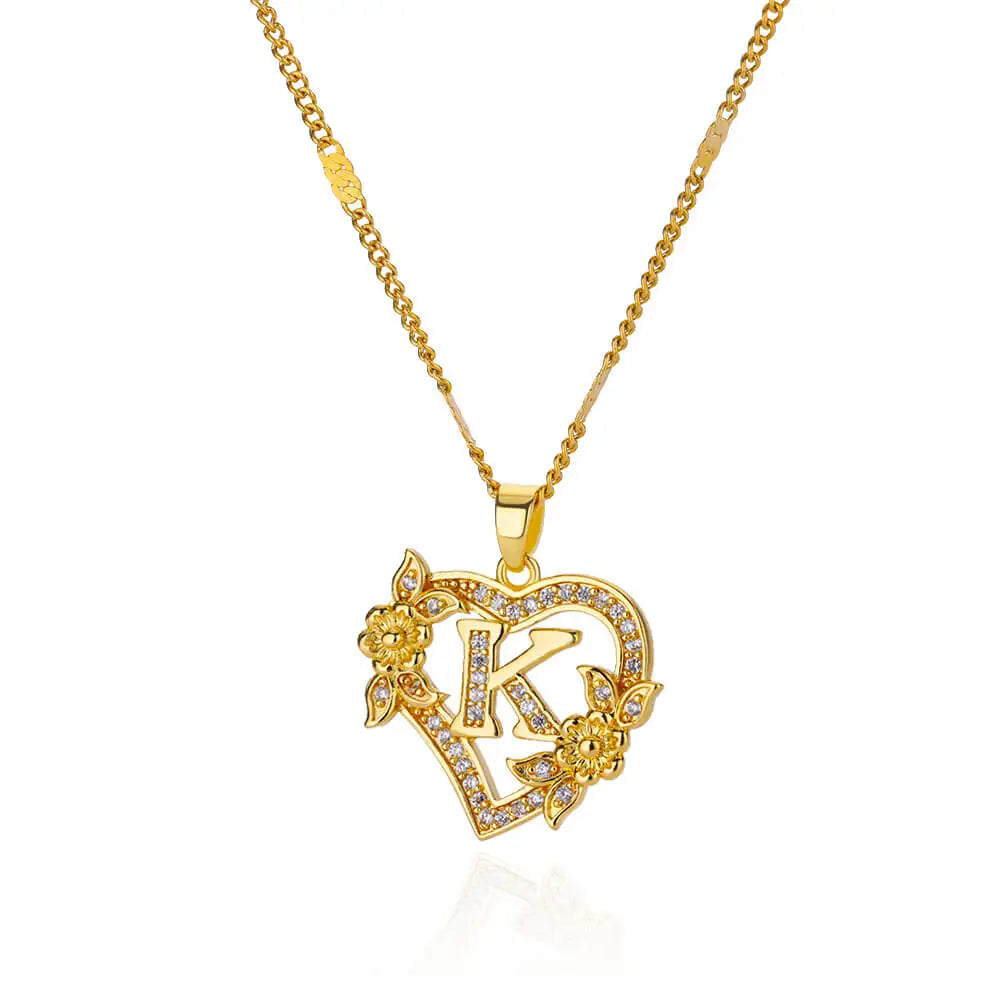 Noverlla™ Personalized Initial Heart Necklace | Gold Stainless Steel Jewelry