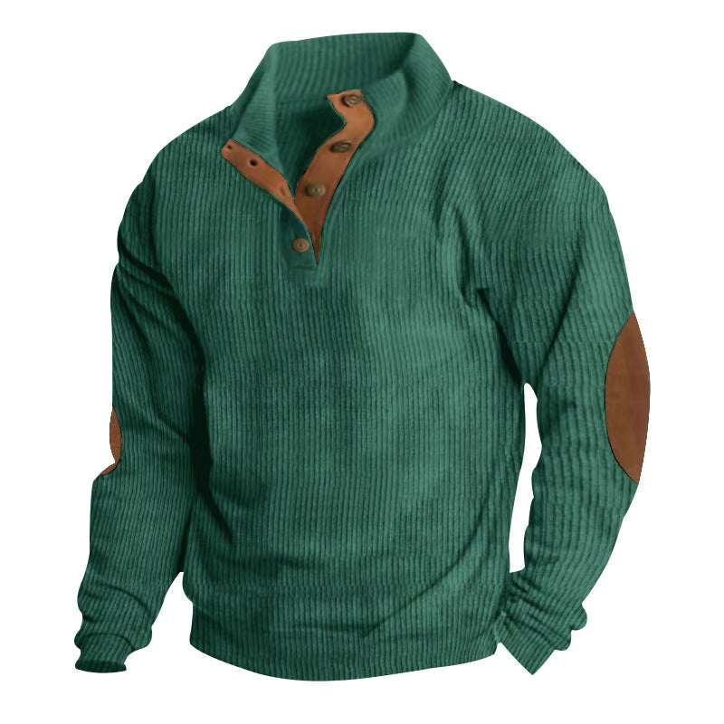 Casual Stand-Collar Long Sleeve Pullover Sweatshirt for Men Fashion Solid Color Striped Design Loose Tops