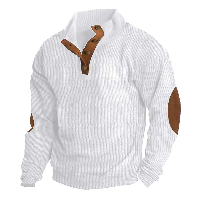 Casual Stand-Collar Long Sleeve Pullover Sweatshirt for Men Fashion Solid Color Striped Design Loose Tops