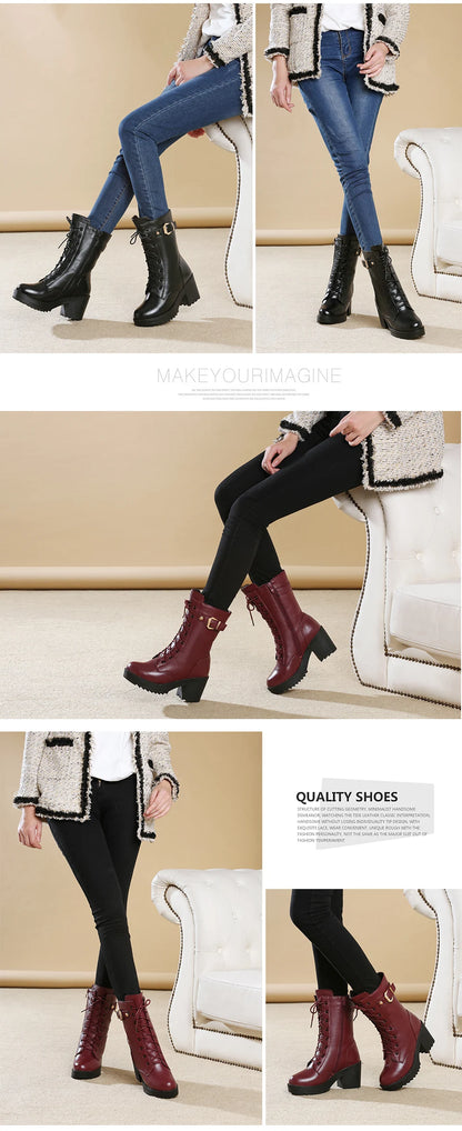 **Noverlla™ Premium Genuine Leather Women's Winter Snow Boots – Warm Wool Lined High-Heel Cold Weather Boots**