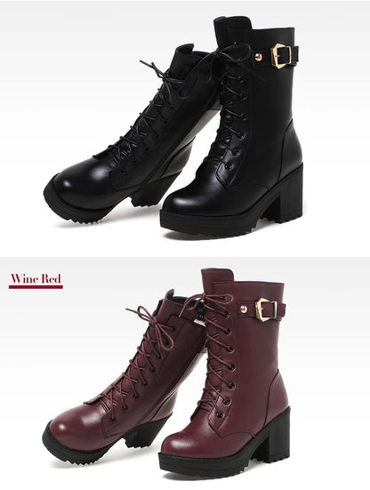 **Noverlla™ Premium Genuine Leather Women's Winter Snow Boots – Warm Wool Lined High-Heel Cold Weather Boots**