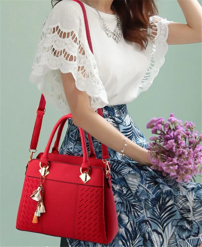 Luxury Women's Shoulder Bag – Embroidered Large Capacity Tote with Tassel