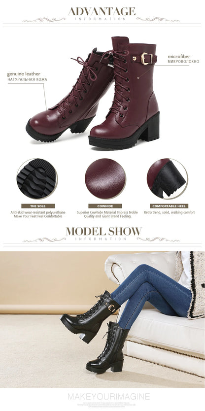 **Noverlla™ Premium Genuine Leather Women's Winter Snow Boots – Warm Wool Lined High-Heel Cold Weather Boots**