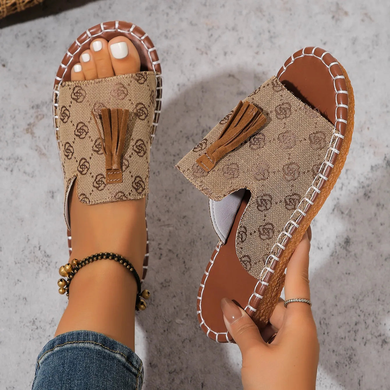Noverlla™ Women's Fringe Slide Sandals – Casual Open-Toe Summer Beach Slippers