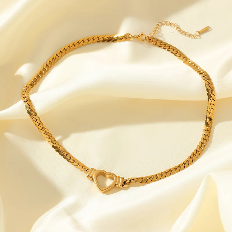Luxury Heart Necklace & Bracelet Set for Women – Stainless Steel Gold Jewelry Gift