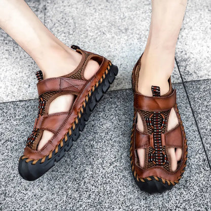 **Noverlla™ Premium Genuine Leather Men's Roman Sandals – Comfortable Summer Casual & Beach Shoes**