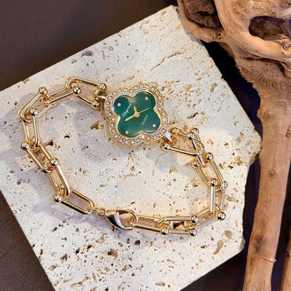 Four-Leaf Clover Gold Chain Watch for Women – Elegant Jewelry Watch
