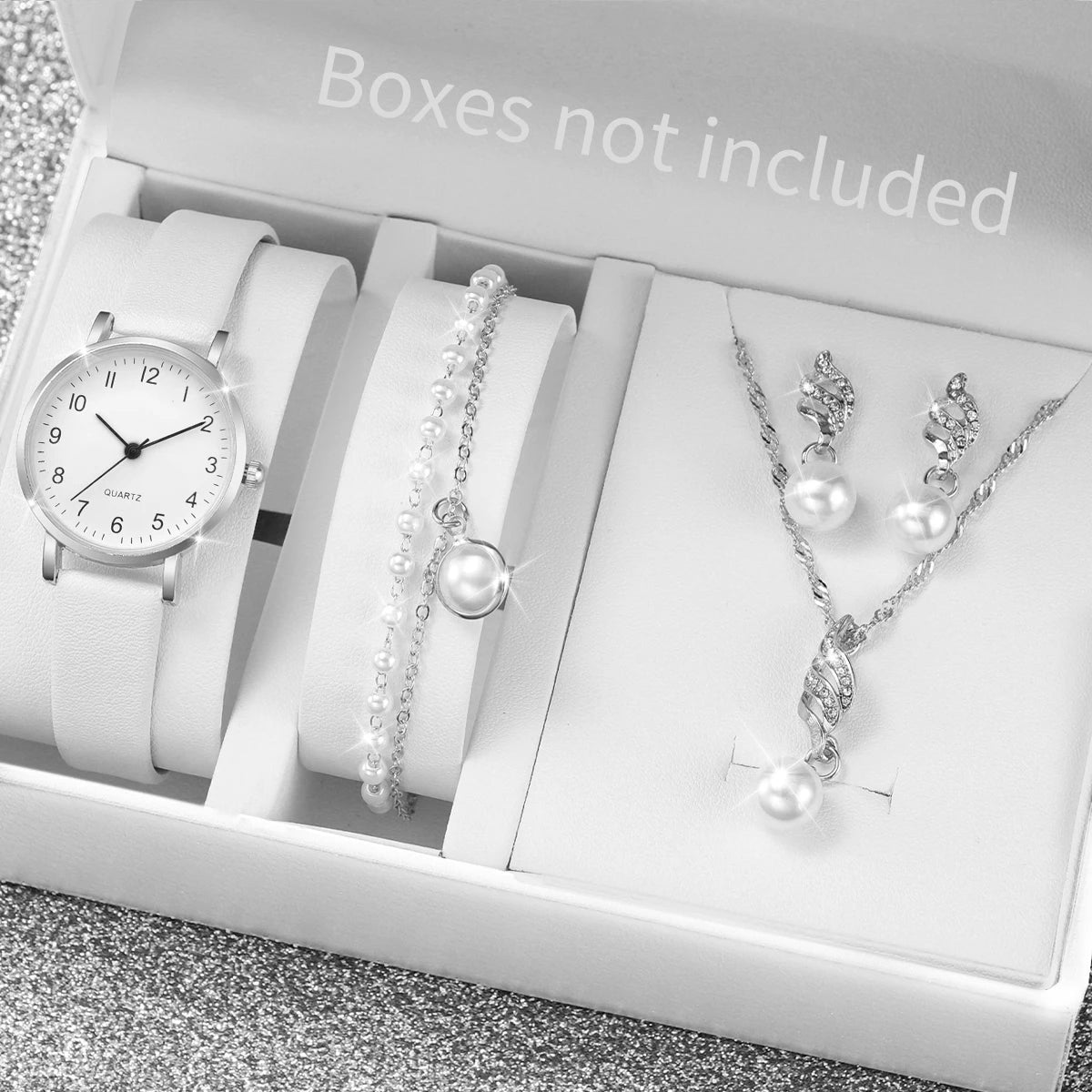 Luxury Women Quartz Watch Set 5/6PCS – Leather Band Diamond Fashion Watches
