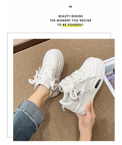 **Noverlla™ Women's Lightweight Platform Sneakers – Casual Thick Sole Lace-Up Walking Shoes**