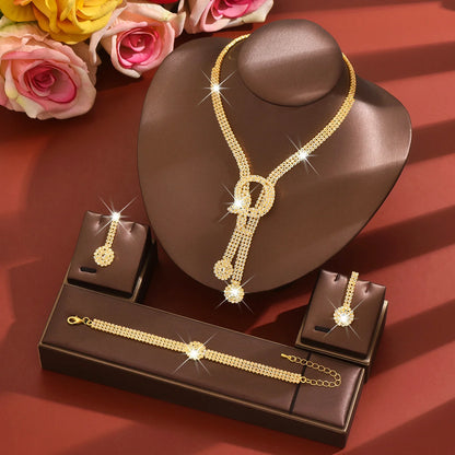 Elegant Diamond Look Wedding Jewelry Set for Brides – Necklace, Earrings & Bracelet