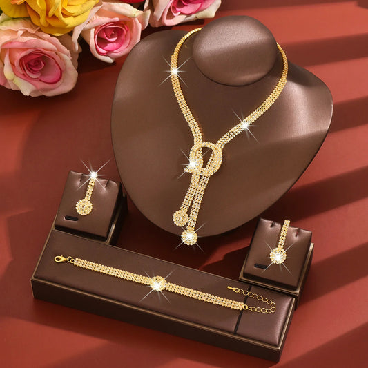 Elegant Diamond Look Wedding Jewelry Set for Brides – Necklace, Earrings & Bracelet