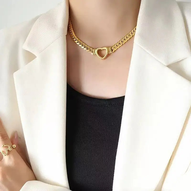Luxury Heart Necklace & Bracelet Set for Women – Stainless Steel Gold Jewelry Gift