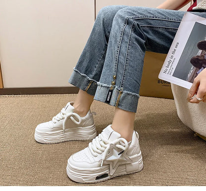 **Noverlla™ Women's Lightweight Platform Sneakers – Casual Thick Sole Lace-Up Walking Shoes**