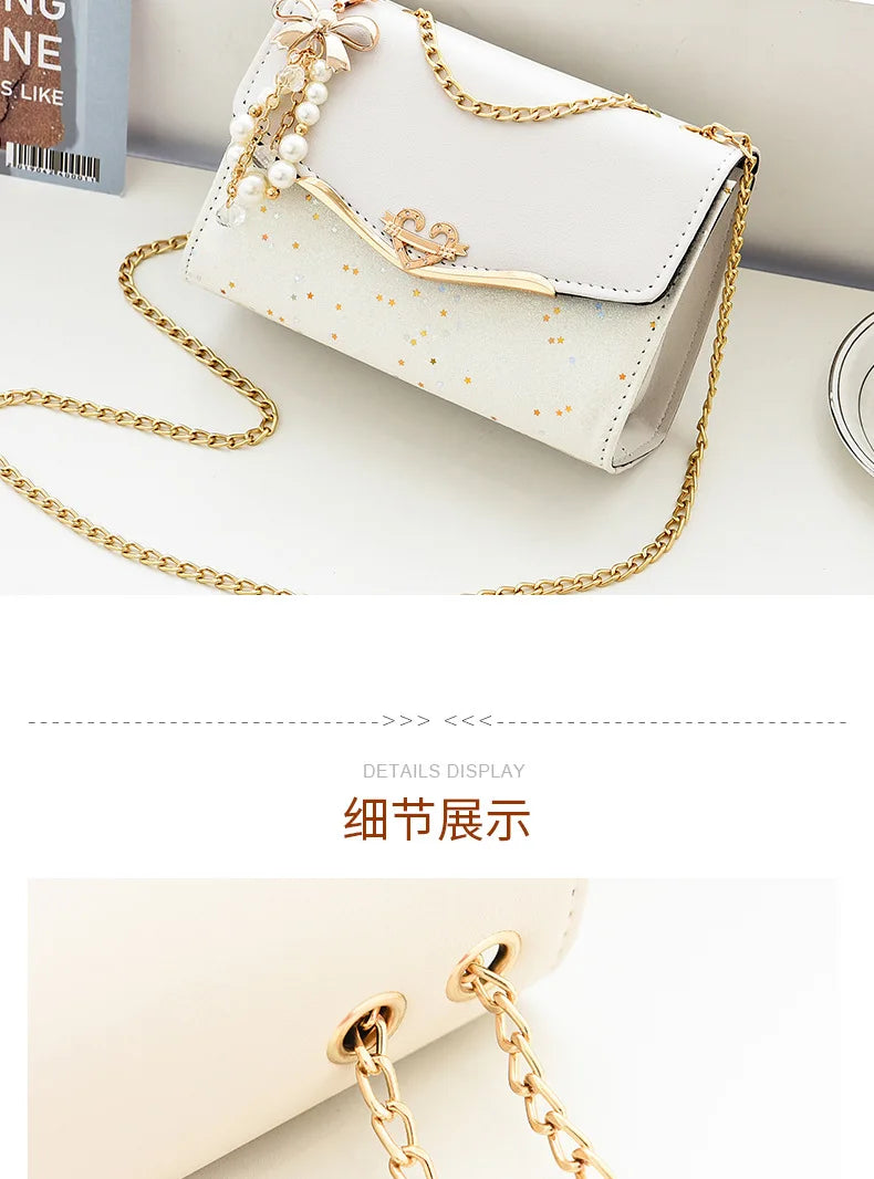 Luxury Sequin Chain Shoulder Bag for Women – Elegant Bow Fashion Handbag