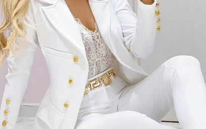 Women's Elegant Two-Piece Pants Set – Long Sleeve Jacket & Tailored Trousers | Casual Chic Outfit