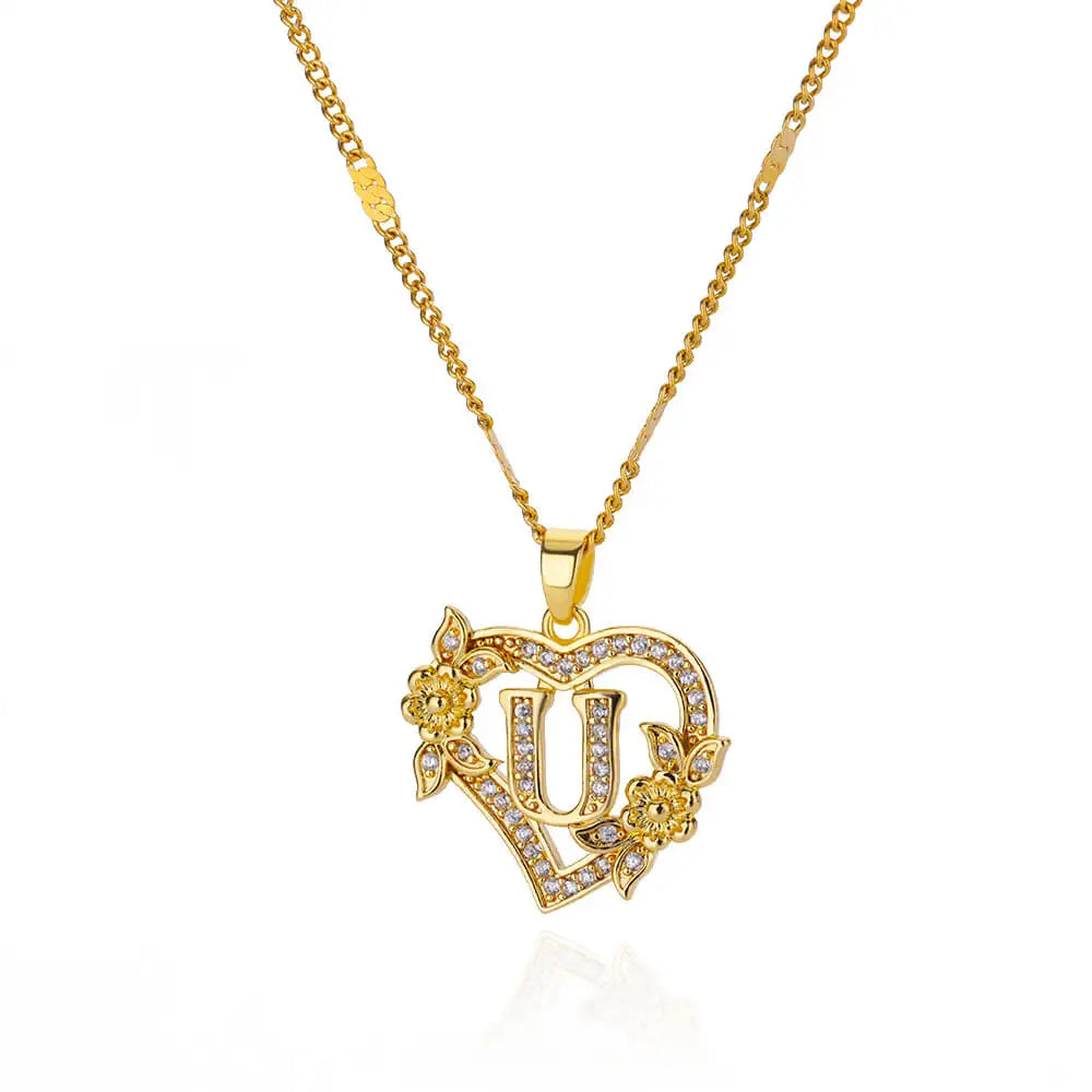Noverlla™ Personalized Initial Heart Necklace | Gold Stainless Steel Jewelry