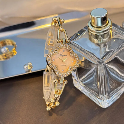 Four-Leaf Clover Gold Chain Watch for Women – Elegant Jewelry Watch