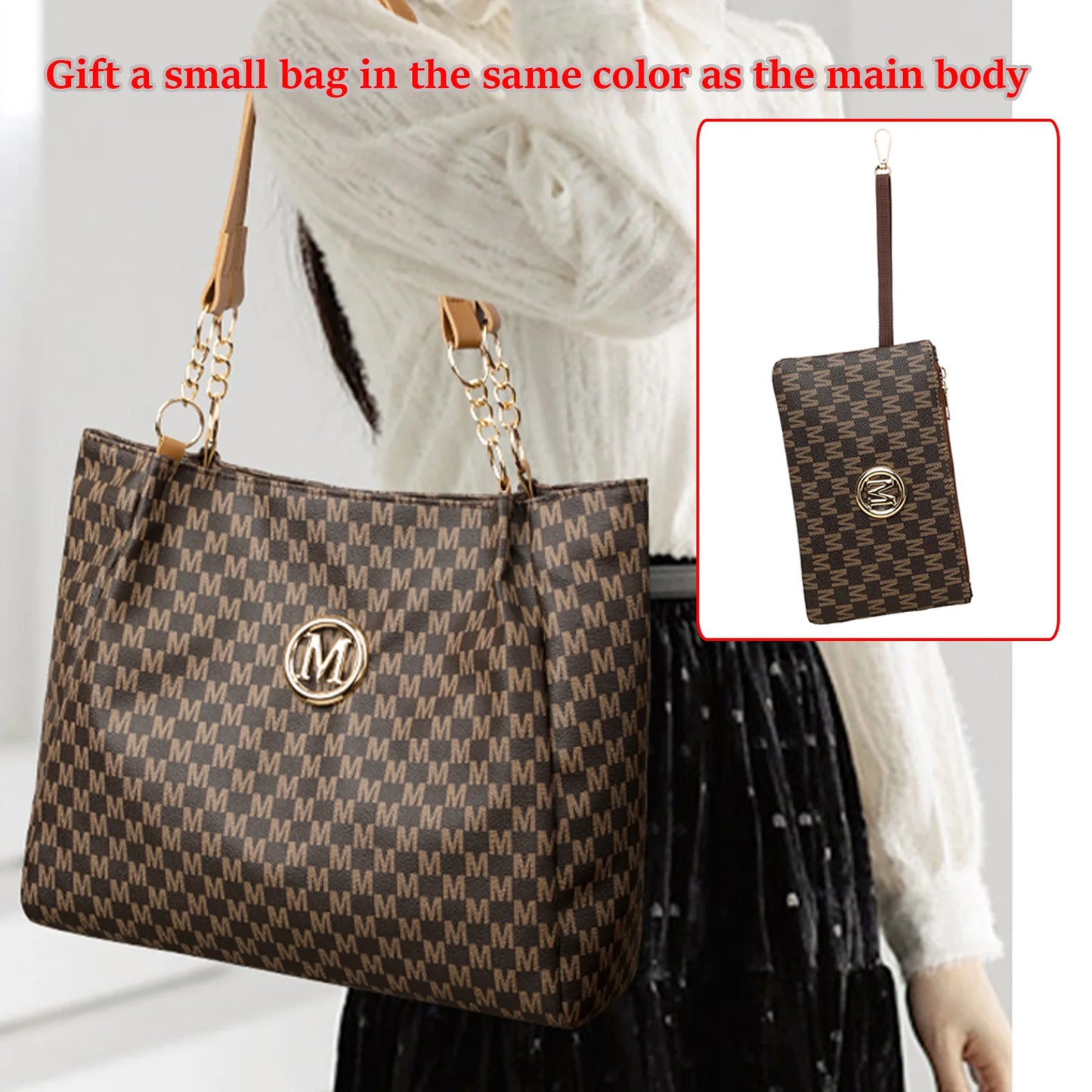 Vintage 2-Piece Women's Leather Tote Bag Set – Large Capacity Shoulder Handbag for Work, Travel & Everyday Style
