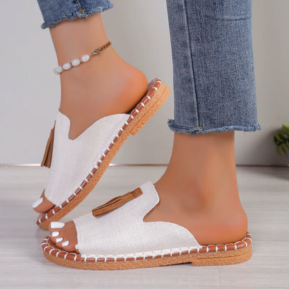 Noverlla™ Women's Fringe Slide Sandals – Casual Open-Toe Summer Beach Slippers