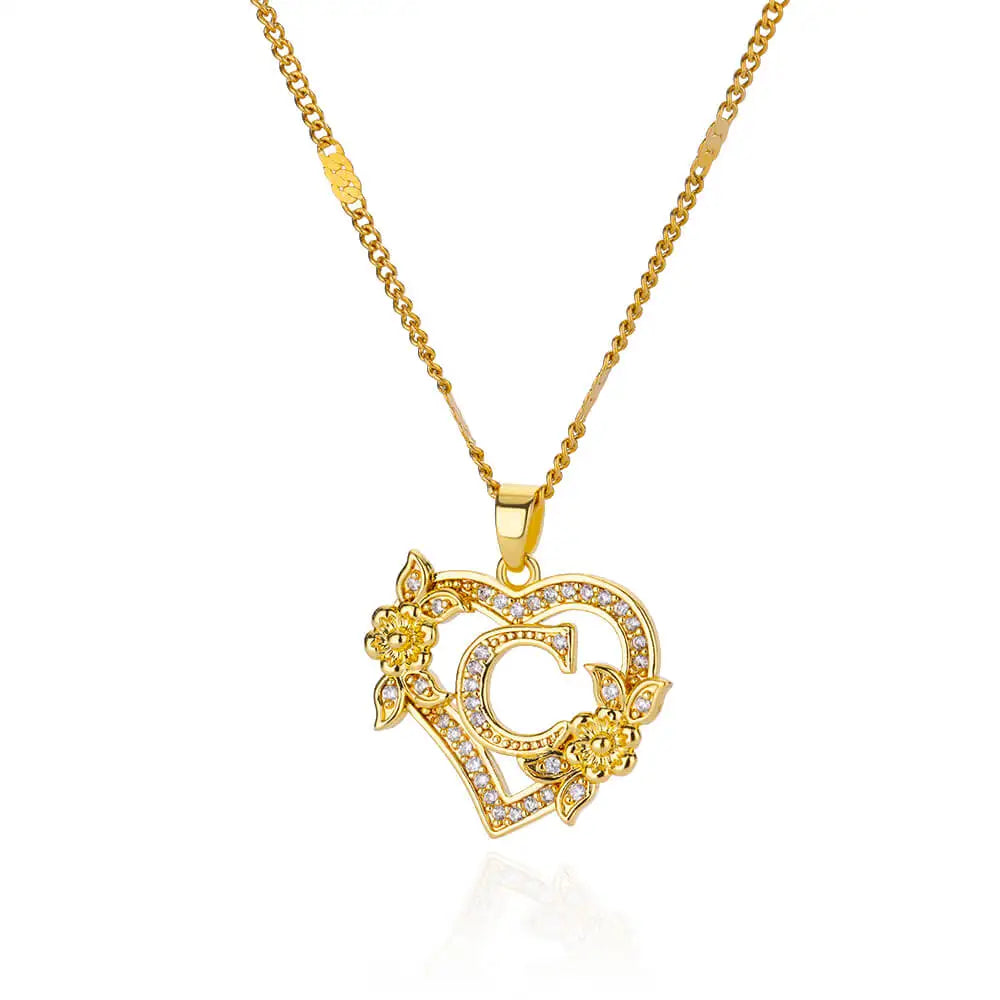 Noverlla™ Personalized Initial Heart Necklace | Gold Stainless Steel Jewelry