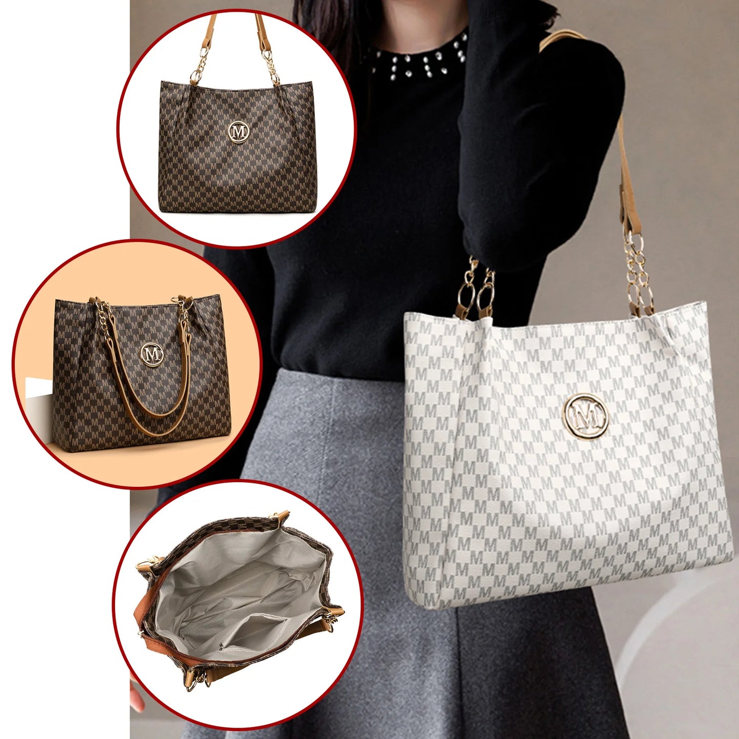 Vintage 2-Piece Women's Leather Tote Bag Set – Large Capacity Shoulder Handbag for Work, Travel & Everyday Style