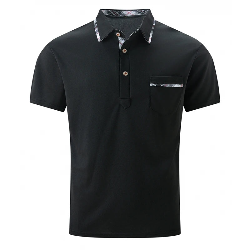 Noverlla™ Men's Slim Fit Polo Shirt – Short Sleeve Business Casual Top with Plaid Collar Detail