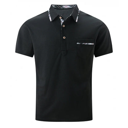 Noverlla™ Men's Slim Fit Polo Shirt – Short Sleeve Business Casual Top with Plaid Collar Detail