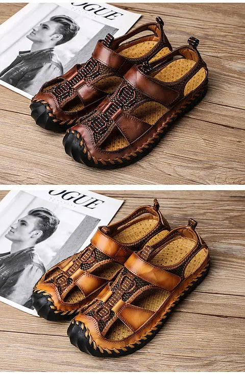 **Noverlla™ Premium Genuine Leather Men's Roman Sandals – Comfortable Summer Casual & Beach Shoes**