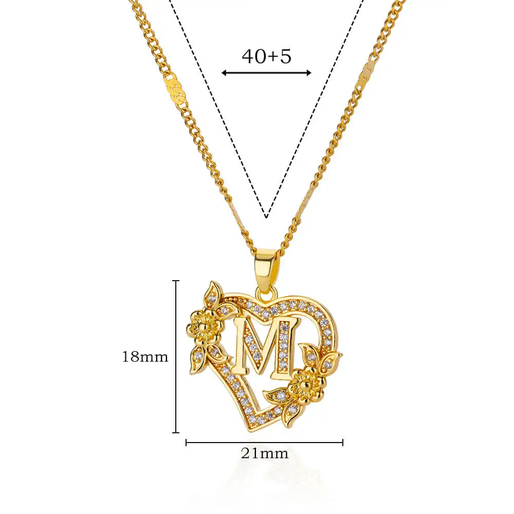 Noverlla™ Personalized Initial Heart Necklace | Gold Stainless Steel Jewelry