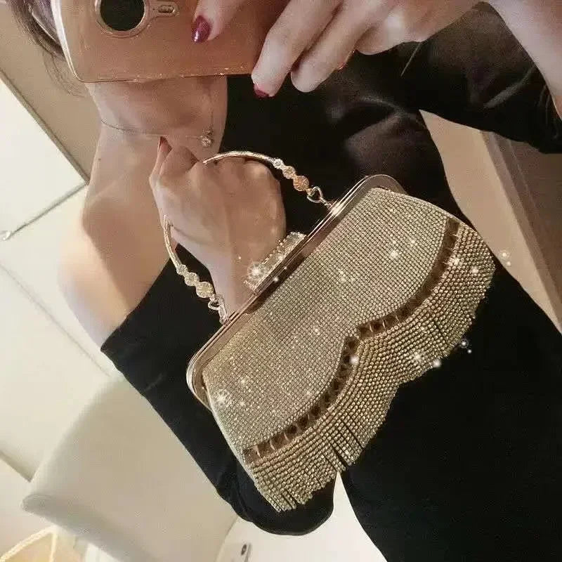 Elegant Rhinestone Diamond Tassel Evening Clutch Bag – Luxury Party & Wedding Handbag