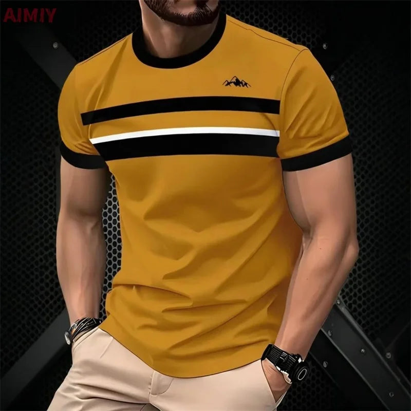 Men's Striped Print T-Shirt – Casual Short Sleeve Crew Neck Summer Tee
