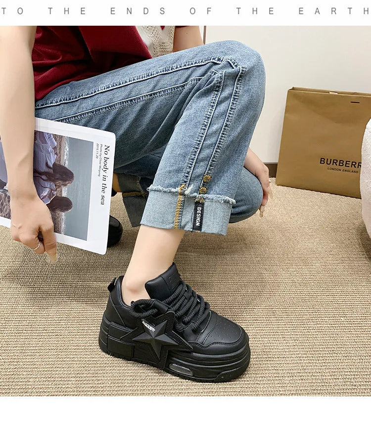 **Noverlla™ Women's Lightweight Platform Sneakers – Casual Thick Sole Lace-Up Walking Shoes**