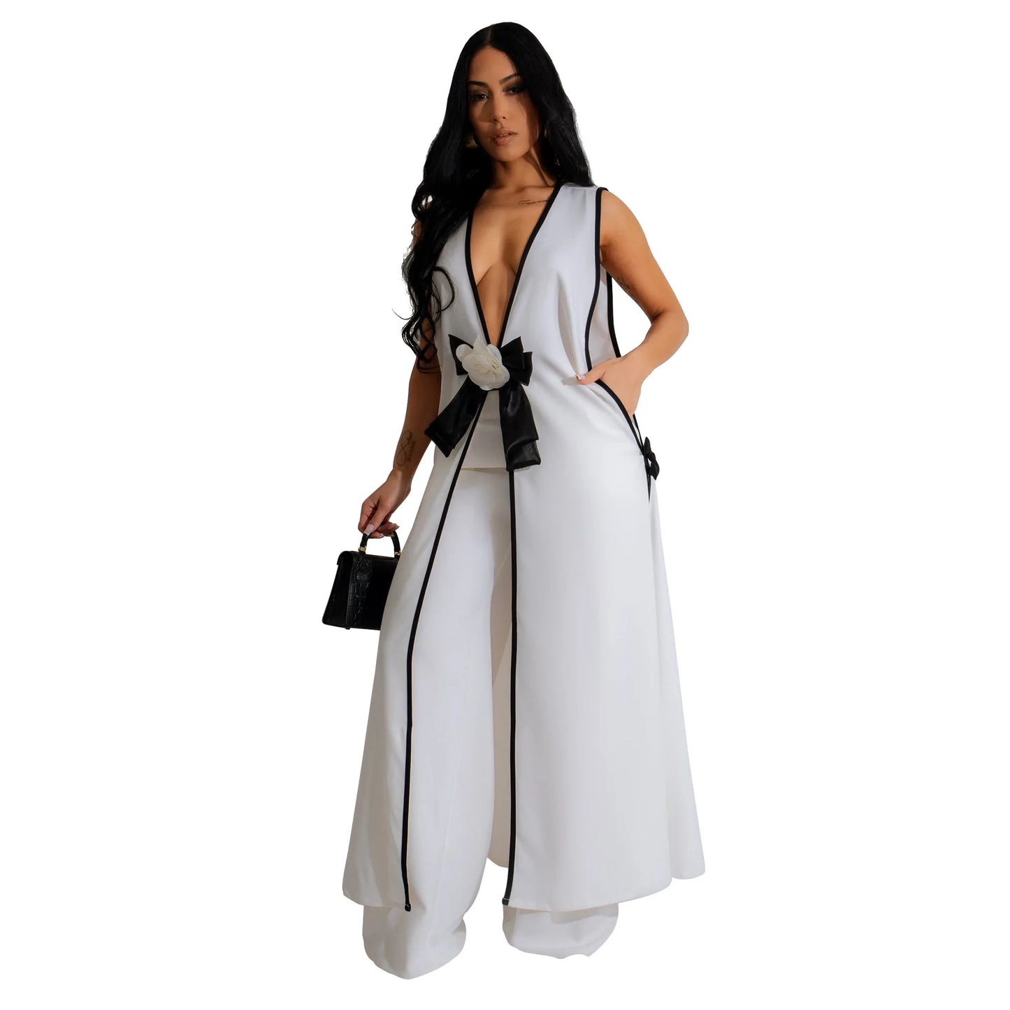 Women's Elegant Two-Piece Matching Set – Sleeveless Vest & Wide-Leg Ankle Pants | Chic Work & Casual Outfit