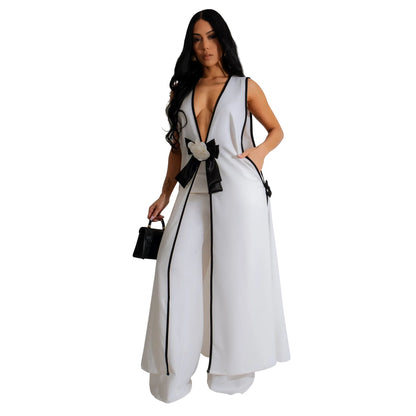 Women's Elegant Two-Piece Matching Set – Sleeveless Vest & Wide-Leg Ankle Pants | Chic Work & Casual Outfit