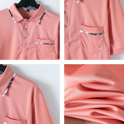 Noverlla™ Men's Slim Fit Polo Shirt – Short Sleeve Business Casual Top with Plaid Collar Detail