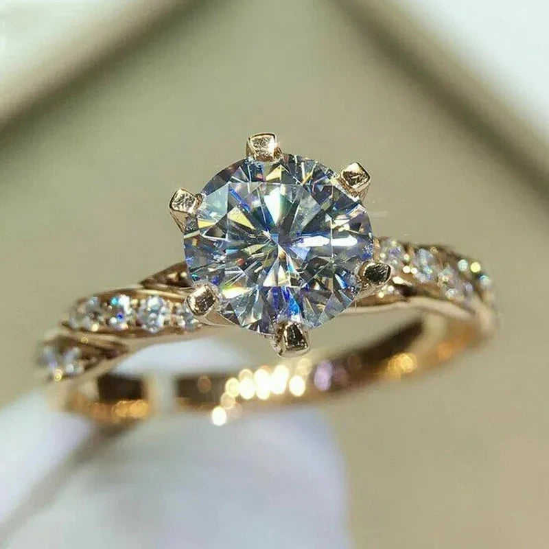 Noverlla™ Luxury Gold Cubic Zirconia Ring – Elegant 6-Prong Wedding & Engagement Band for Women