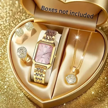 Noverlla™ Elegant Women's Rhinestone Watch & Jewelry Set | 5-Piece Quartz Gift Collection