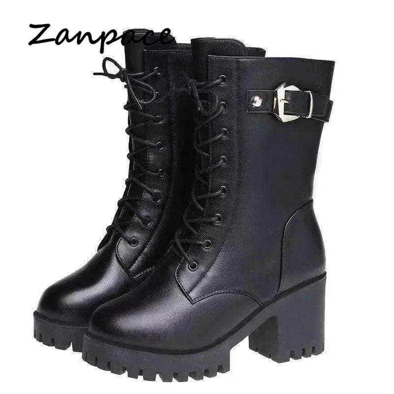 **Noverlla™ Premium Genuine Leather Women's Winter Snow Boots – Warm Wool Lined High-Heel Cold Weather Boots**