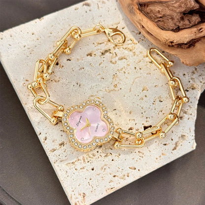 Four-Leaf Clover Gold Chain Watch for Women – Elegant Jewelry Watch