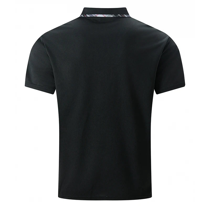 Noverlla™ Men's Slim Fit Polo Shirt – Short Sleeve Business Casual Top with Plaid Collar Detail