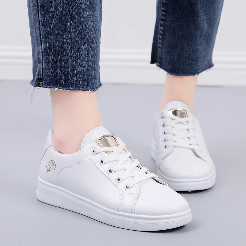 Noverlla™ Women's Embroidered Sneakers – Breathable Lace-Up Casual Shoes
