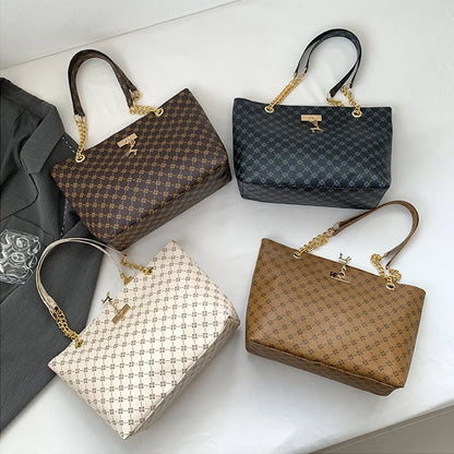 Elegant Soft Leather Tote Bag for Women – Large Shoulder Bag with Charm