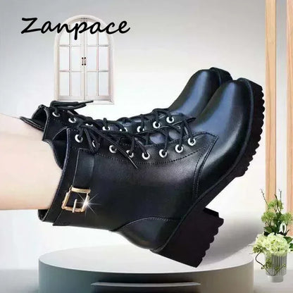**Noverlla™ Premium Genuine Leather Women's Winter Snow Boots – Warm Wool Lined High-Heel Cold Weather Boots**