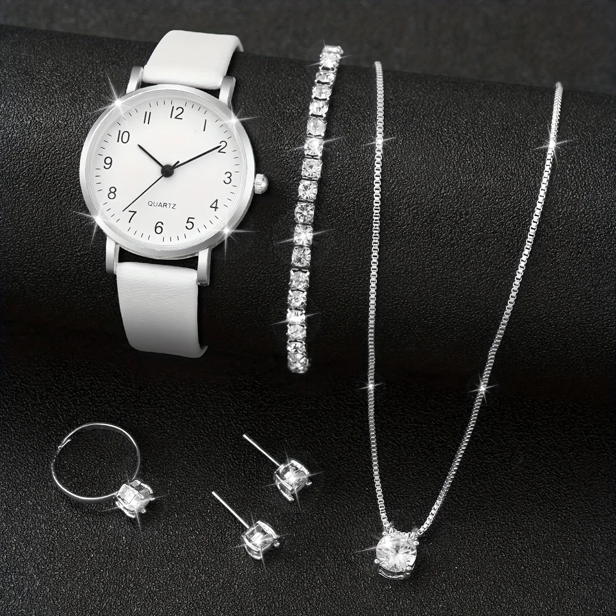 Luxury Women Quartz Watch Set 5/6PCS – Leather Band Diamond Fashion Watches