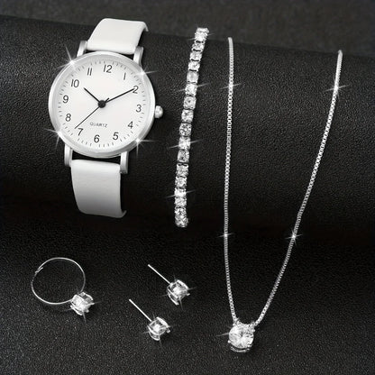 Luxury Women Quartz Watch Set 5/6PCS – Leather Band Diamond Fashion Watches