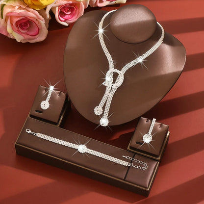 Elegant Diamond Look Wedding Jewelry Set for Brides – Necklace, Earrings & Bracelet