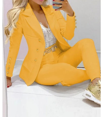 Women's Elegant Two-Piece Pants Set – Long Sleeve Jacket & Tailored Trousers | Casual Chic Outfit