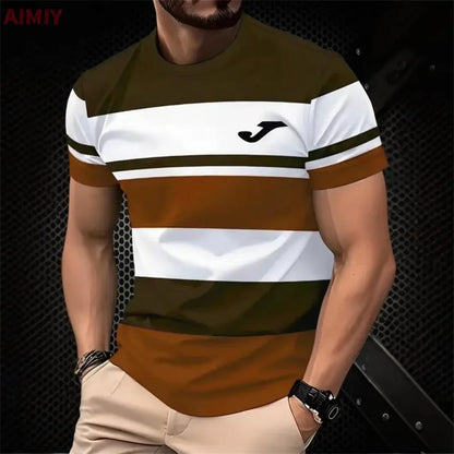 Men's Striped Print T-Shirt – Casual Short Sleeve Crew Neck Summer Tee